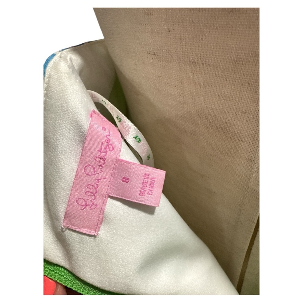 LILLY PULITZER WOMEN’S LANGLEY DRESS  LIME GREEN FLORAL SILK STRAPLESS SZ 8 - Picture 5 of 7